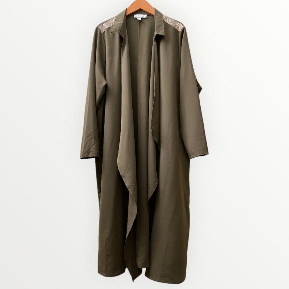 Olive Green Duster with Gold Shoulder Detail